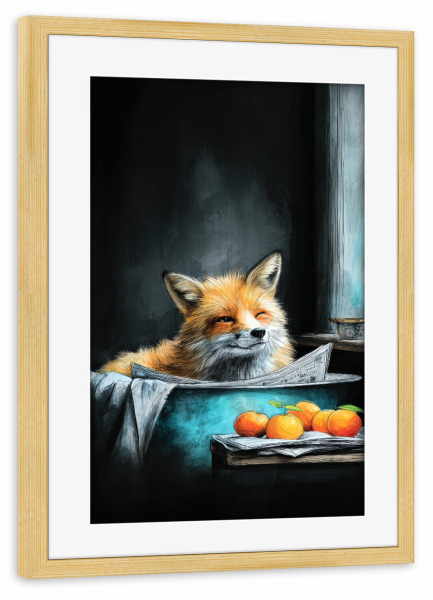 Poster mit Rahmen kiefer "Fuchs nimmt ein Bad A" artboxONE - Tiere,Lustig - Fuchs,Bad,Badewanne,Badezimmer,Tier,Entspannen,Spa