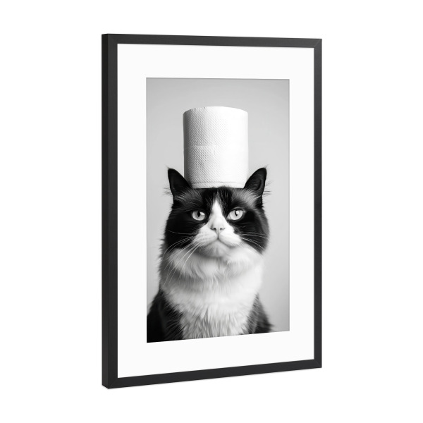 Poster mit Rahmen Schwarz (Metallic) "Toilet Paper Cat Bathroom Humor" artboxONE - Tiere,Comic