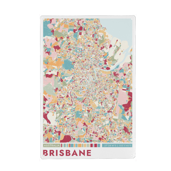 Holzbild "Colormap Brisbane" artboxONE - Städte / Weitere,Kartografie
