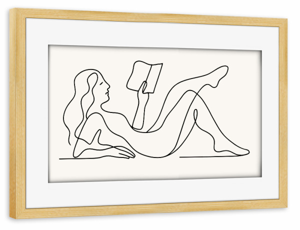 Poster mit Rahmen kiefer "Buchleseclub-Linienkunst" artboxONE - Abstrakt,Menschen