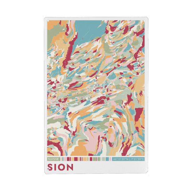 Metall Poster "City Sion Color Map" artboxONE - Städte / Weitere,Kartografie