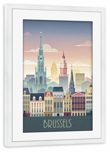 Poster mit Rahmen weiß "Die Skyline von Brüssel" artboxONE - Städte,Reise,Abstrakt,Architektur