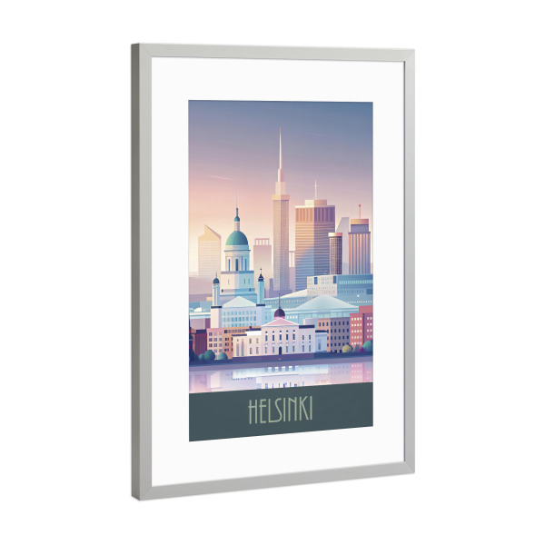 Poster mit Rahmen Silber "Skyline von Helsinki" artboxONE - Städte,Reise,Architektur