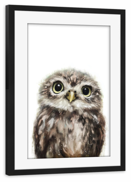 Poster mit Rahmen schwarz "Mini Eule im Licht" artboxONE - Natur,Tiere,Lustig