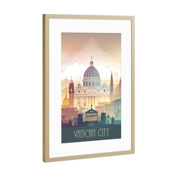 Poster mit Rahmen Gold "Skyline der Vatikanstadt" artboxONE - Städte,Abstrakt,Architektur