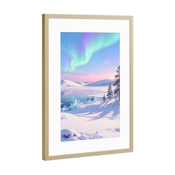 Poster mit Rahmen Gold "Ruhige Nordlichter" artboxONE - Natur,Reise,Weihnachten