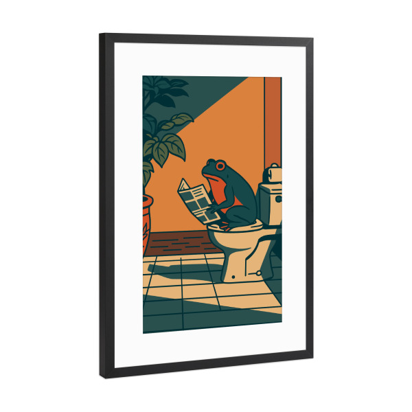 Poster mit Rahmen Schwarz (Metallic) "The Reading Frog" artboxONE - Tiere,Lustig