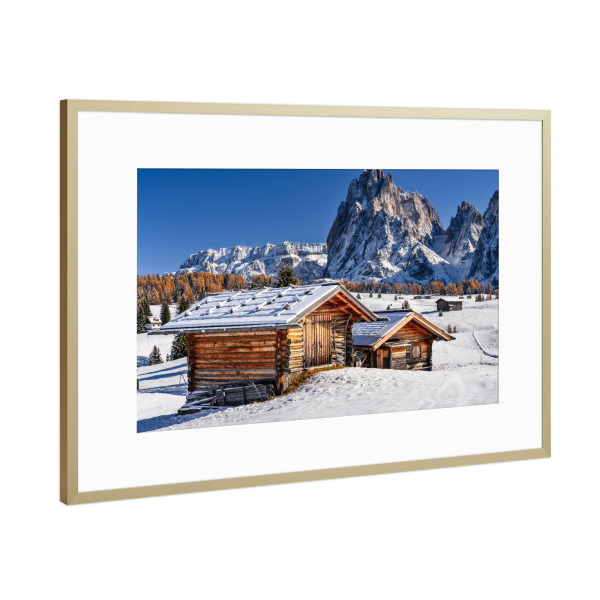 Poster mit Rahmen Gold "Herbstwinter Seiser Alm Südtirol" artboxONE - Natur,Reise