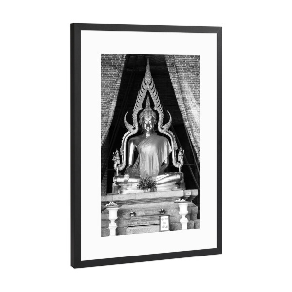 Poster mit Rahmen Schwarz (Metallic) "Buddha b/w" artboxONE - Reise,Schwarzweiß,Reise / Asien,Reise / Länder