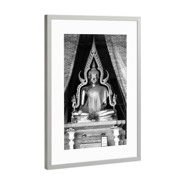 Poster mit Rahmen Silber "Buddha b/w" artboxONE - Reise,Schwarzweiß,Reise / Asien,Reise / Länder