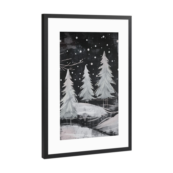 Poster mit Rahmen Schwarz (Metallic) "Winterwald in Schwarz/Weiß" artboxONE - Natur,Abstrakt,Weihnachten