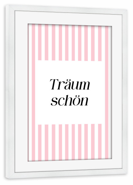 Poster mit Rahmen weiß "Träum schön - rosa Streifen" artboxONE - Typografie,Für Kinder,Abstrakt,Geometrie