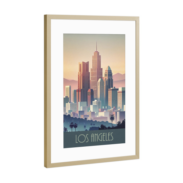 Poster mit Rahmen Gold "Skyline - Los Angeles" artboxONE - Städte,Reise,Abstrakt,Architektur