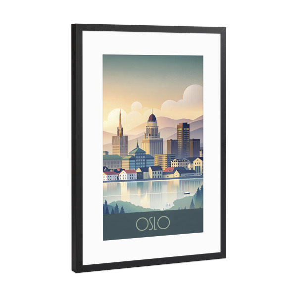 Poster mit Rahmen Schwarz (Metallic) "Minimalistische Skyline von Oslo" artboxONE - Städte,Abstrakt,Architektur