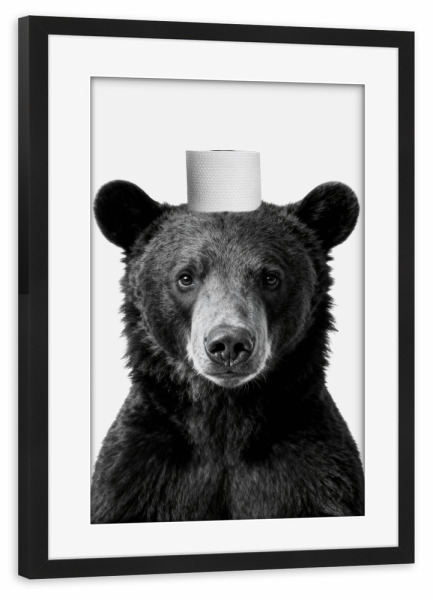 Poster mit Rahmen schwarz "Schwarzbär-Badezimmerkunst" artboxONE - Tiere,Comic,Schwarzweiß