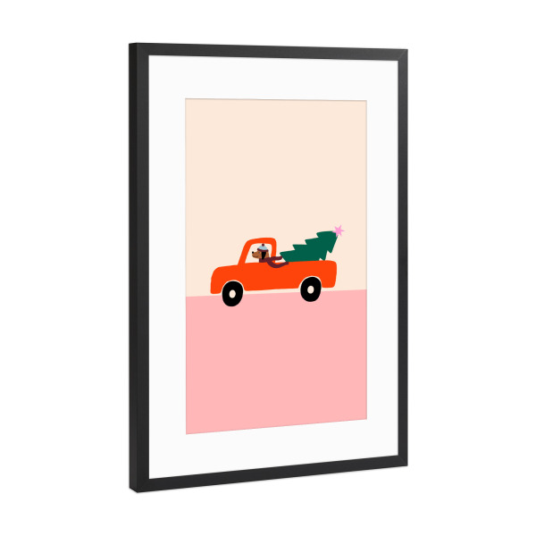 Poster mit Rahmen Schwarz (Metallic) "Driving Home for Christmas" artboxONE - Automobile,Weihnachten