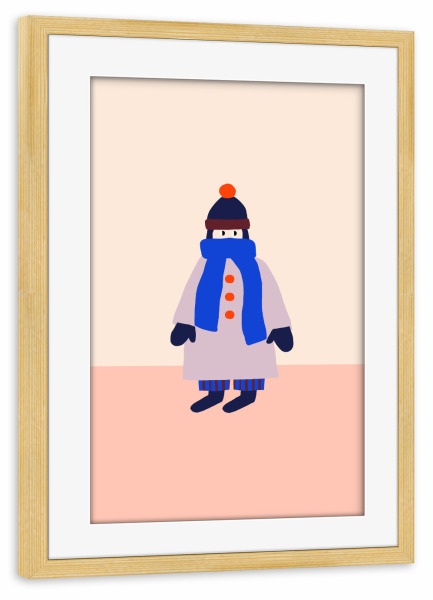 Poster mit Rahmen kiefer "Winter Girl" artboxONE - Menschen - Frau,Mädchen,Winter,Mantel,Cozy,Dopamine decor,Trend,Holiday,Weihnachten,Cold outside