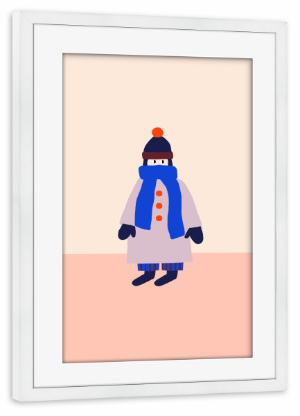 Poster mit Rahmen weiß "Winter Girl" artboxONE - Menschen - Frau,Mädchen,Winter,Mantel,Cozy,Dopamine decor,Trend,Holiday,Weihnachten,Cold outside