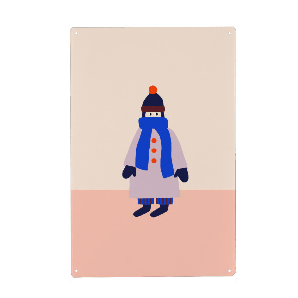 Metall Poster "Winter Girl" artboxONE - Menschen - Frau,Mädchen,Winter,Mantel,Cozy,Dopamine decor,Trend,Holiday,Weihnachten,Cold outside