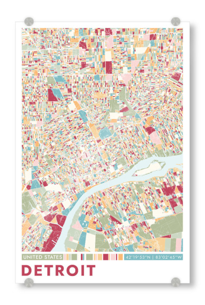 Acrylglasbild "Colormap Detroit" artboxONE - Städte / Weitere,Kartografie