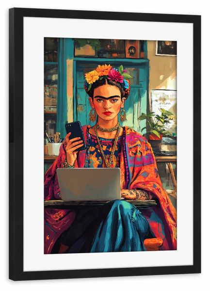Poster mit Rahmen schwarz "Frida-Porträt T" artboxONE - Menschen - Frida,Frida kahlo,Porträt,Frau,Mädchen