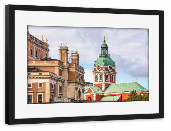 Poster mit Rahmen schwarz "Kirche und historische Gebäude" artboxONE - Reise,Architektur,Städte / Stockholm