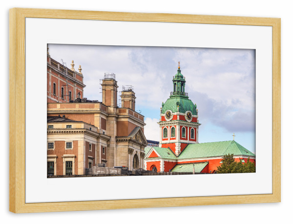 Poster mit Rahmen kiefer "Kirche und historische Gebäude" artboxONE - Reise,Architektur,Städte / Stockholm
