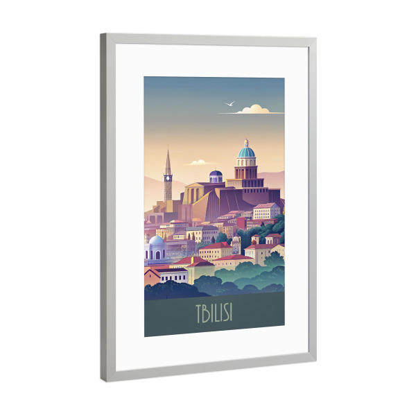 Poster mit Rahmen Silber "Minimalistische Skyline von Tiflis" artboxONE - Städte,Reise,Architektur