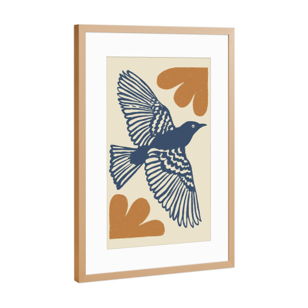Poster mit Rahmen Kupfer "Azure Flight" artboxONE - Abstrakt,Für Mama - Vogel,Illustrstration,Fliegen,Tier