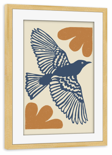 Poster mit Rahmen kiefer "Azure Flight" artboxONE - Abstrakt,Für Mama - Vogel,Illustrstration,Fliegen,Tier