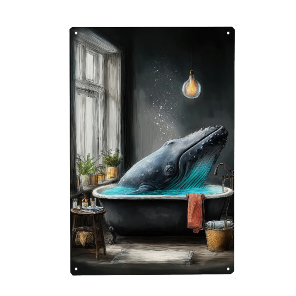 Holzbild "Wal nimmt ein Bad A" artboxONE - Tiere,Lustig - Wal,Bad,Badewanne,Badezimmer,Tier,Entspannen,Spa