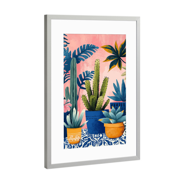 Poster mit Rahmen Silber "Sukkulenten und Kakteen T" artboxONE - Natur,Floral - Sukkulenten,Kakteen,Kaktus,Natur,Blumen,Botanische,Blatt,Blumen