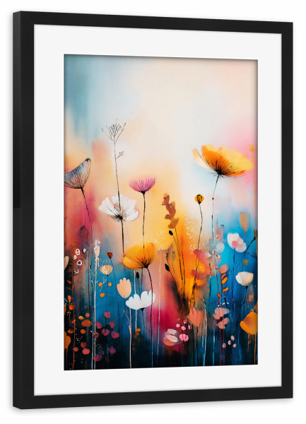 Poster mit Rahmen schwarz "Blumen Aquarell AB (matart)" artboxONE - Natur - Blumen,Garten,Wiese,Natur,Modern,Abstrakt,Kunst,Aquarell