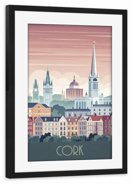 Poster mit Rahmen schwarz "Minimalistische Skyline aus Kork" artboxONE - Städte,Reise,Architektur