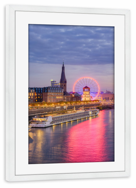 Poster mit Rahmen weiß "Riesenrad in Düsseldorf" artboxONE - Reise,Architektur,Städte / Düsseldorf