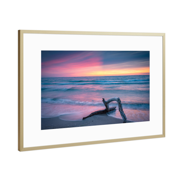 Poster mit Rahmen Gold "Ostsee Sonnenuntergang" artboxONE - Natur,Reise / Strand und Meer
