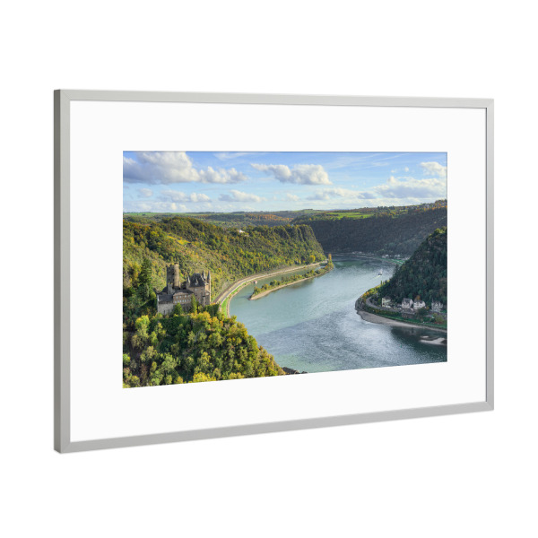 Poster mit Rahmen Silber "Burg Katz und Loreley" artboxONE - Natur,Reise