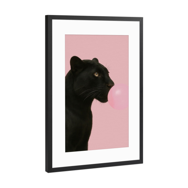 Poster mit Rahmen Schwarz (Metallic) "Kaugummi-Panther" artboxONE - Tiere,Lustig