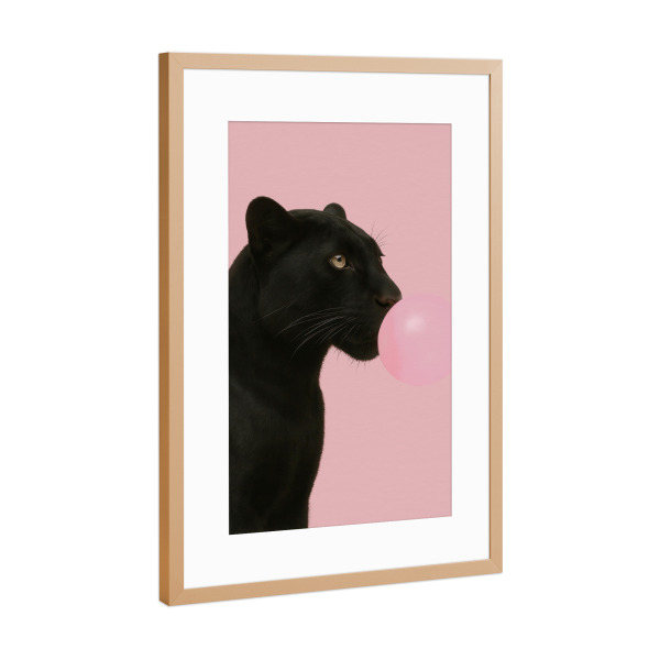 Poster mit Rahmen Kupfer "Kaugummi-Panther" artboxONE - Tiere,Lustig