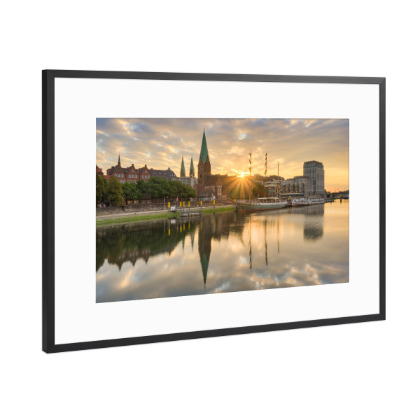 Poster mit Rahmen Schwarz (Metallic) "Sonnenaufgang in Bremen" artboxONE - Städte,Reise,Architektur