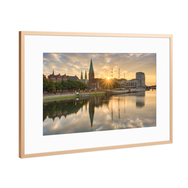 Poster mit Rahmen Kupfer "Sonnenaufgang in Bremen" artboxONE - Städte,Reise,Architektur