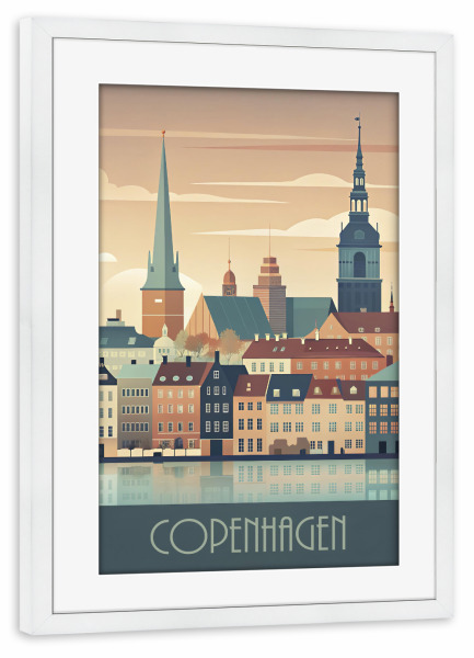 Poster mit Rahmen weiß "Minimalist skyline of Copenhagen" artboxONE - Städte,Reise,Architektur