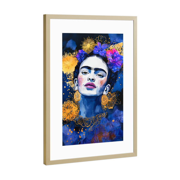 Poster mit Rahmen Gold "Frida-Porträt U" artboxONE - Menschen - Frida,Frida kahlo,Porträt,Frau,Mädchen