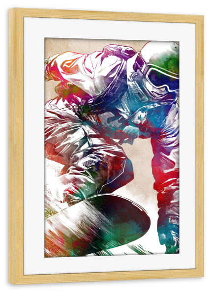 Poster mit Rahmen kiefer "Snowboarder Sportart E" artboxONE - Sport,Sport / Motivation - Snowboarder,Snowboarden,Sport,Wintersport,Grafik