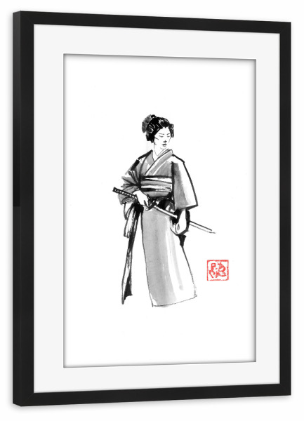Poster mit Rahmen schwarz "Samurai-Geisha" artboxONE - Reise / Asien - Sumie,Japan,Geisha,Samurai