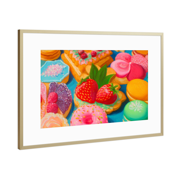 Poster mit Rahmen Gold "Bunte Gebäckträume" artboxONE - Natur,Floral,Essen & Trinken / Obst & Gemüse