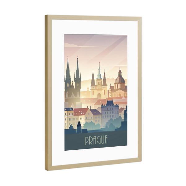 Poster mit Rahmen Gold "Minimalistische Skyline von Prag" artboxONE - Städte,Abstrakt,Architektur