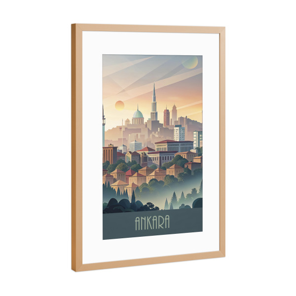 Poster mit Rahmen Kupfer "Minimalistische Skyline von Ankara" artboxONE - Städte,Reise,Abstrakt,Architektur