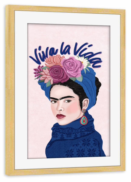 Poster mit Rahmen kiefer "Frida im Winter. Viva la Vida" artboxONE - Typografie,Floral,Menschen