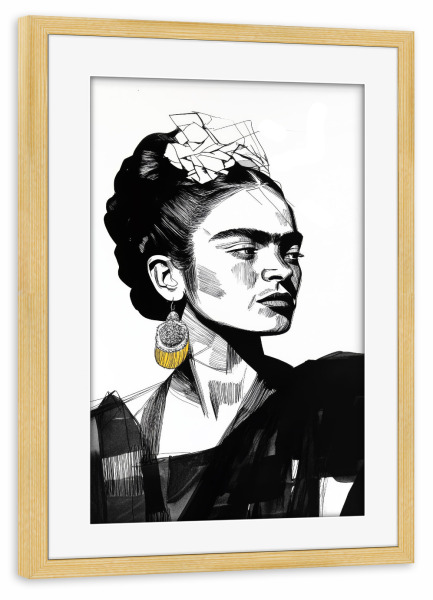 Poster mit Rahmen kiefer "Frida-Porträt W" artboxONE - Menschen - Frida,Frida kahlo,Porträt,Frau,Mädchen